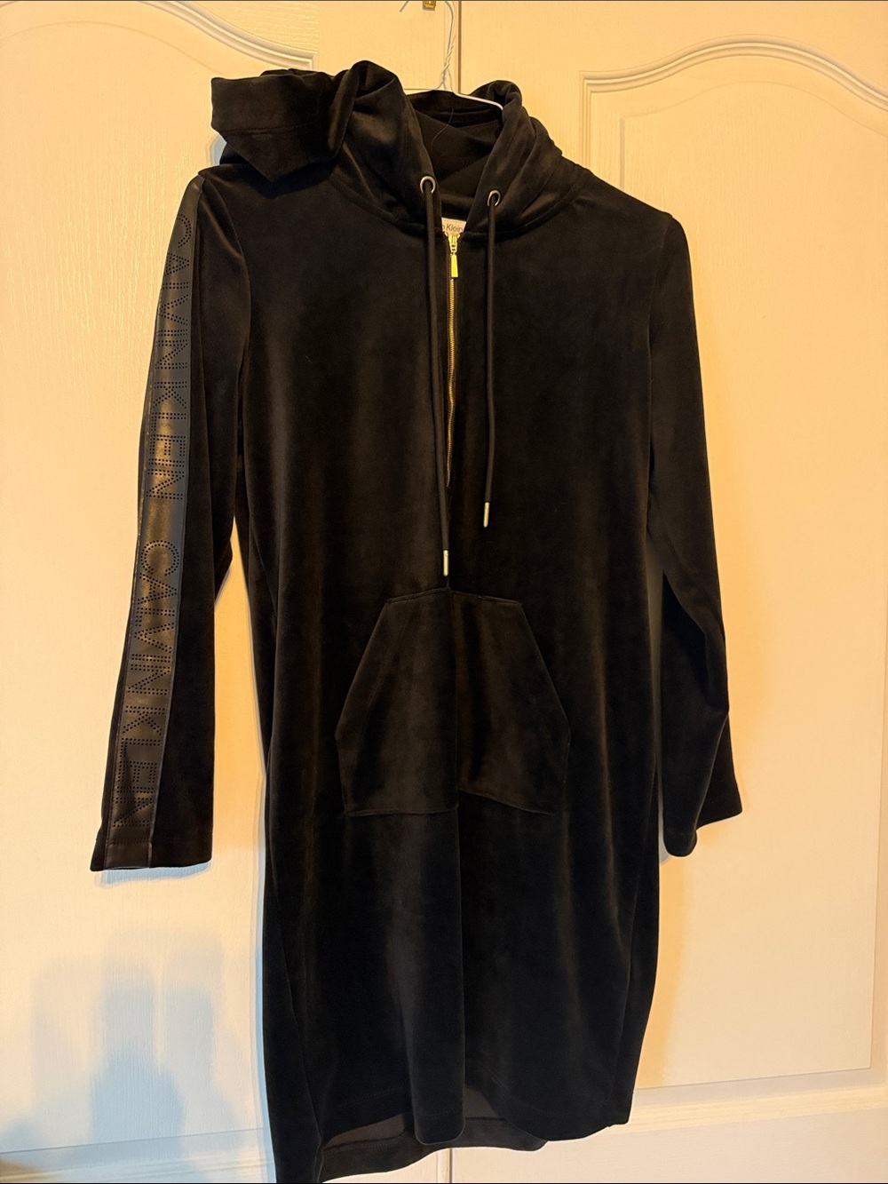 Calvin Klein black velour hoodie dress, medium